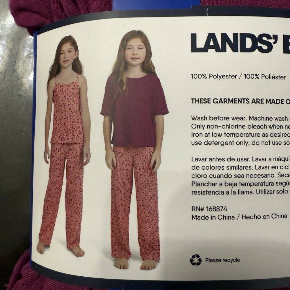 Girl's Lands End Youth 3 Piece Pajama Set Cami Tee Pants Size Large 14-16 - Picture 7 of 7